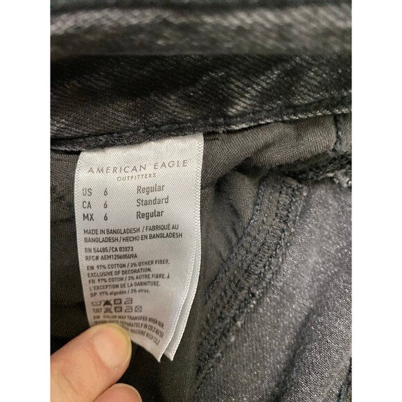 6 American Eagle Super High-Rise Baggy Wide Leg Lightly Distressed Black - Picture 6 of 6